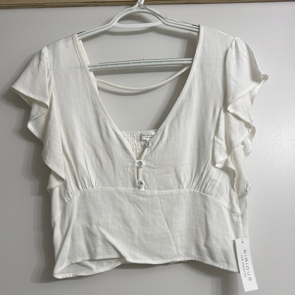 White Ruffle Sleeve Women's Top
